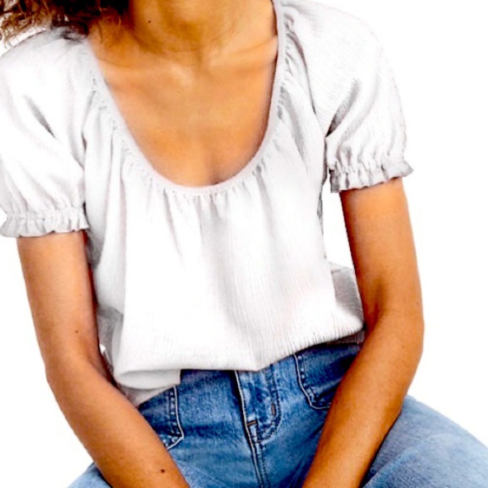 Madewell texture and thred white peasant top